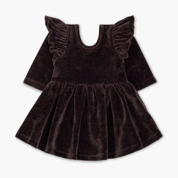 Velour Long Sleeve Ruffle Let's Dance Dress - Black - Picture 1 of 1